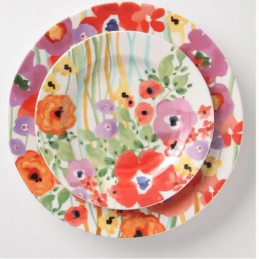 4 Pc Verdant Acres by ANTHROPOLOGIE Dinner & Salad Plate + Bowl + Mug Dish Set